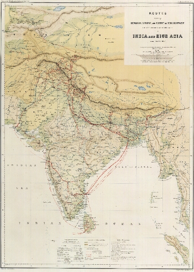 Karte der Wege von den Brüdern in Indien und Hochasien